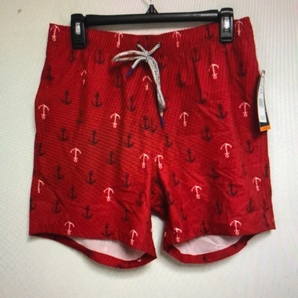 Rainforest Men’s Red Anchor Print Swim Shorts Size Small - Picture 1 of 5